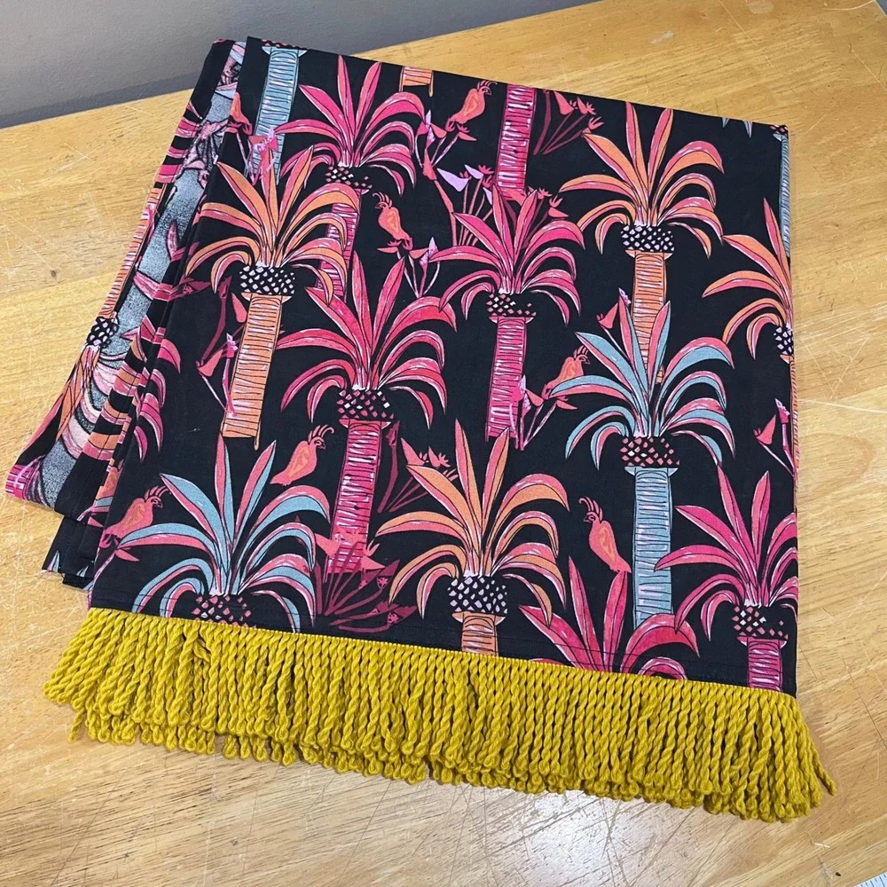 Opalhouse Jungalow Tropical Palm Tree Bird Fringe Shower Curtain Black Pink Boho